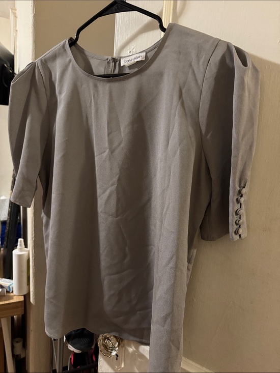 Calvin Klein Tops - Calvin Klein Light Gray Puff Sleeve Blouse